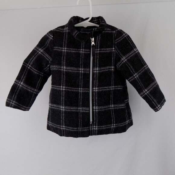 Cherokee Other - Cherokee Girls 18M Pea Coat Black White Plaid Winter Lined Zipper Dressy Casual